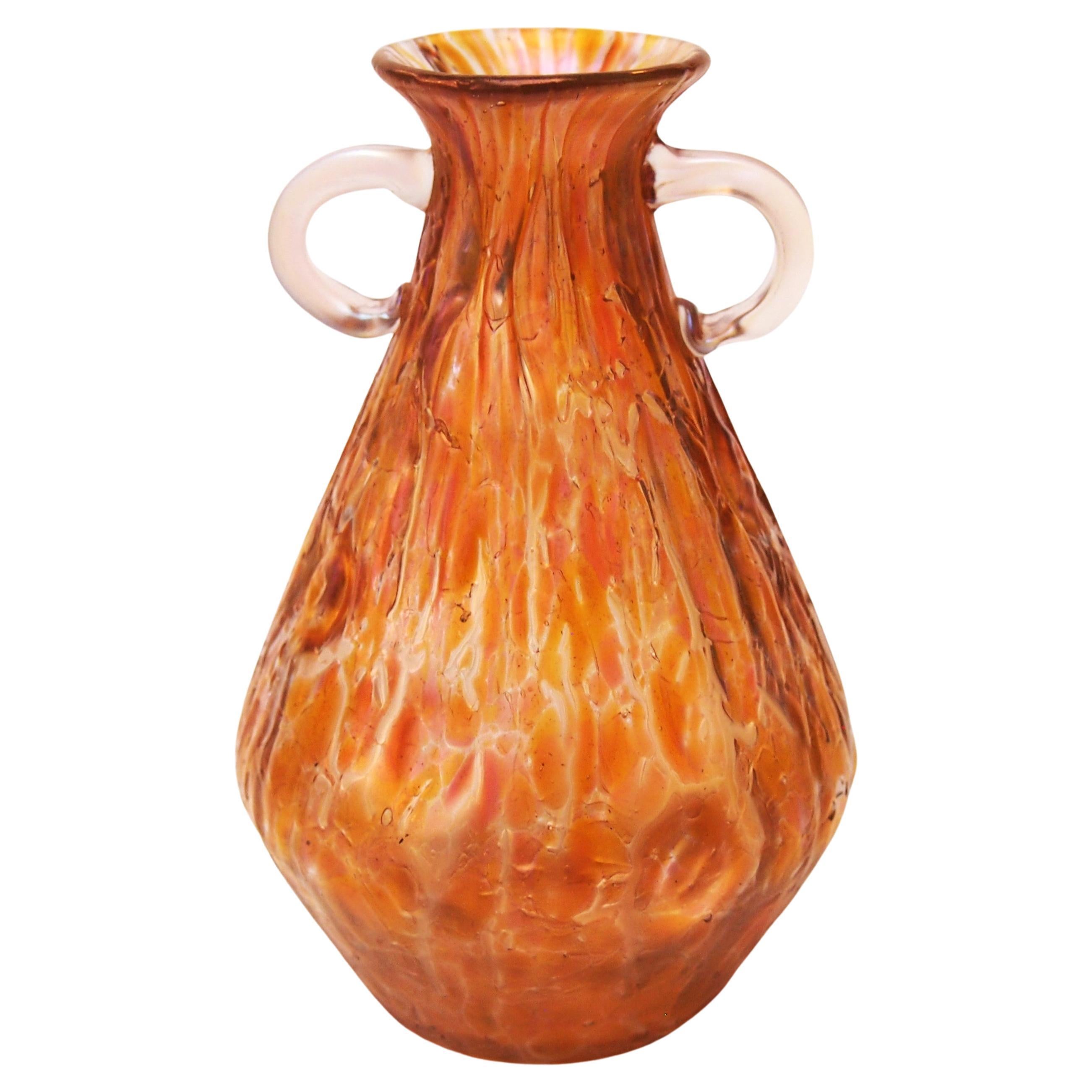 Small Loetz Orange Astglas Glass Vase c1899 -Bohemian  For Sale