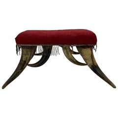 Small Longhorn Footstool with Red Fabric