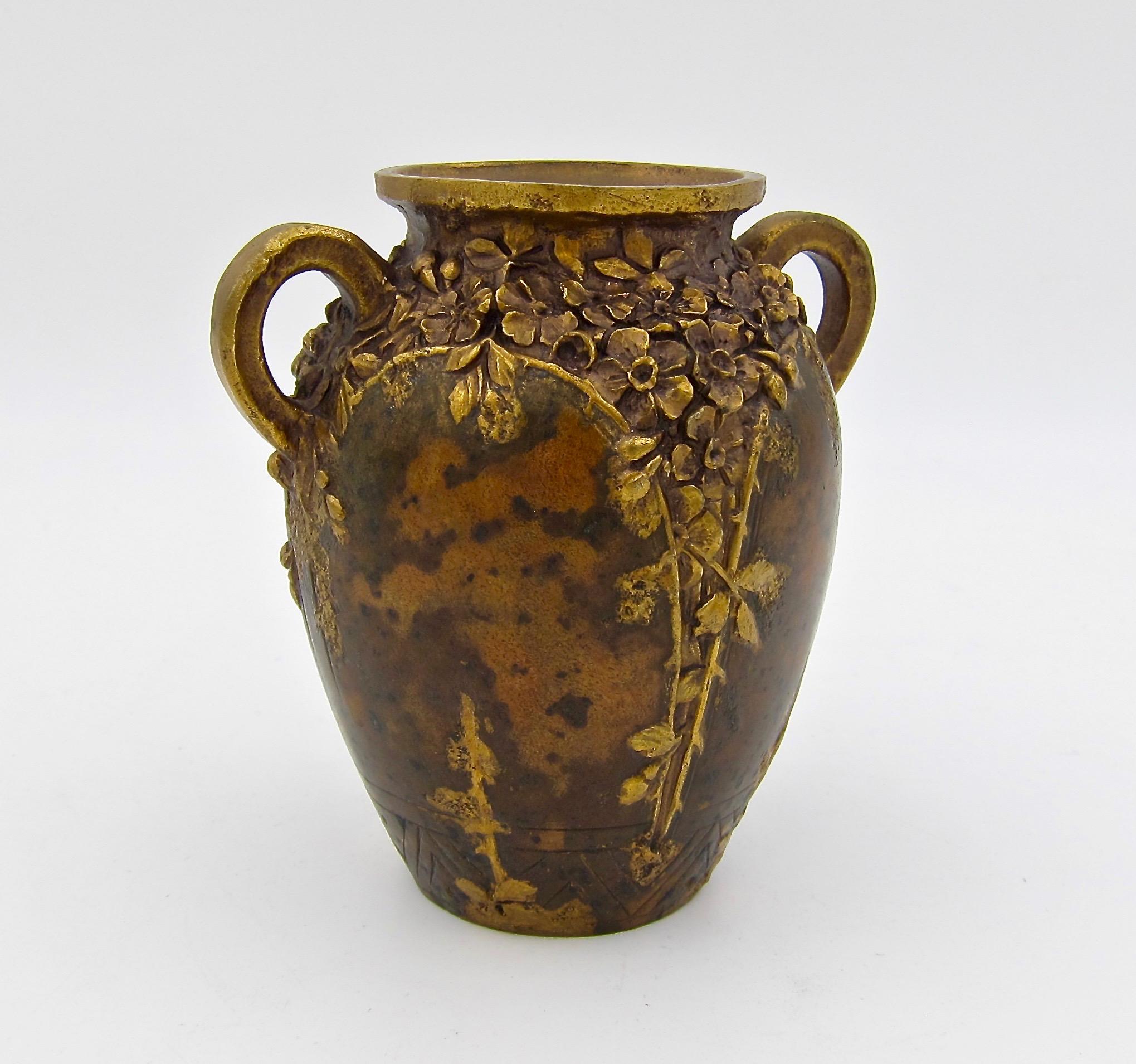 Art Nouveau Small Louchet Paris Gilt Bronze Vase