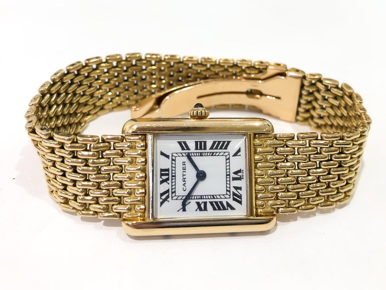 Louis Cartier Tank 18 Karat Gold Grain De Riz Mesh Bracelet Quartz Watch at  1stDibs  cartier gold bracelet watch, cartier tank gold bracelet, cartier  tank louis gold bracelet