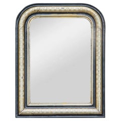 Small Louis Philippe Mirror with Black and Silvered Frame, 19th Century