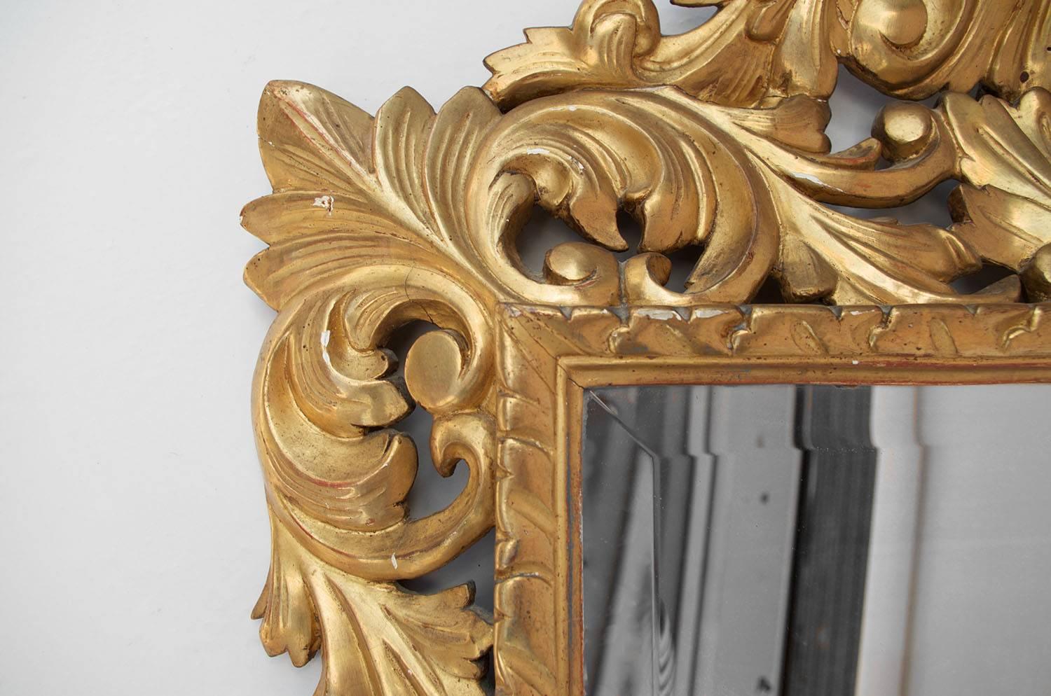 Carved Small Louis XIII Style Giltwood Mirror, circa 1870
