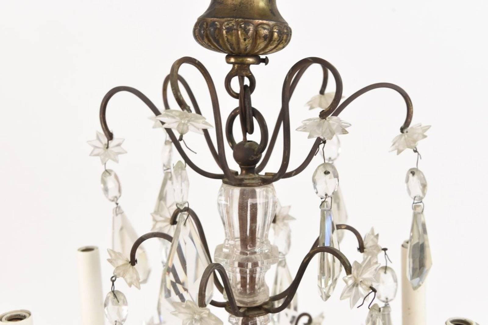 Neoclassical Revival Small Louis XIV Style Brass and Crystal Chandelier