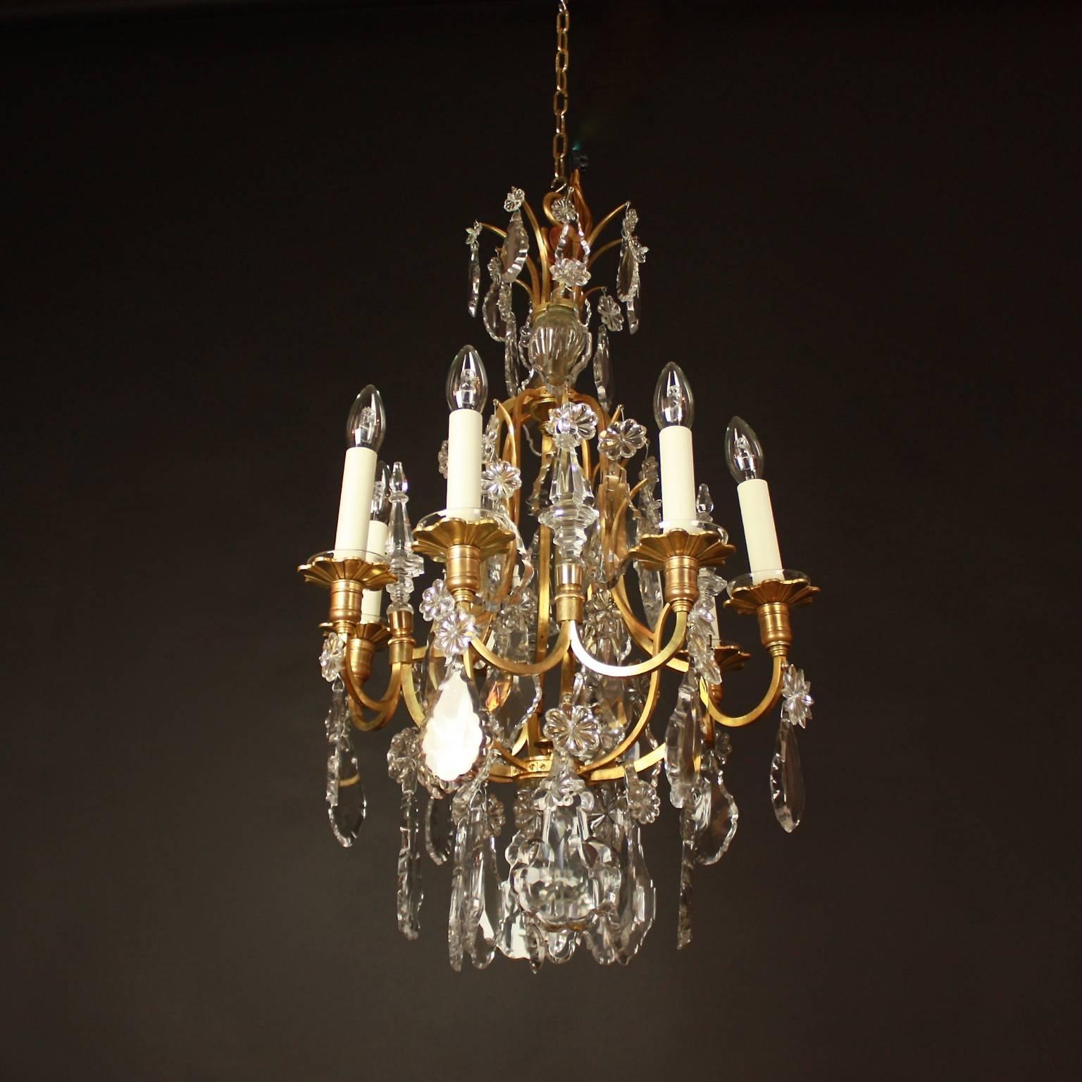 Crystal Small Louis XV Style Eight-Light Chandelier, France, circa 1900