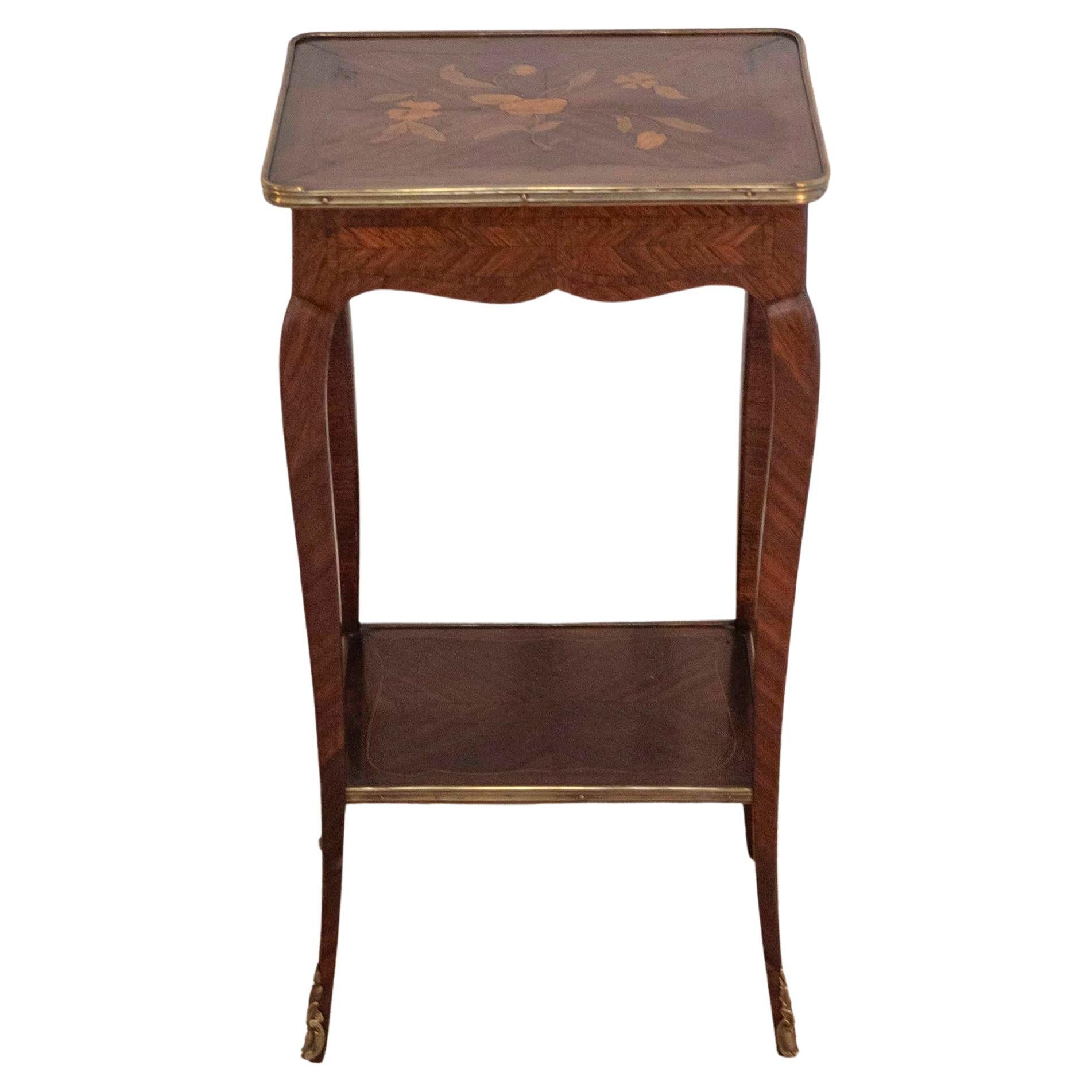 Small Louis XV–Style Marquetry Side Table with Floral Inlay, France For Sale