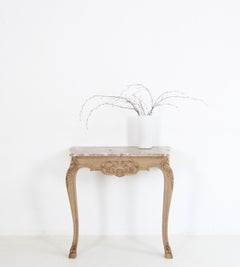 Small Louis XV Style Oak and Marble Top Wall Console Table