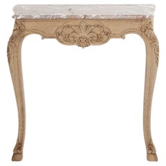 Small Louis XV Style Oak and Marble Top Wall Console Table