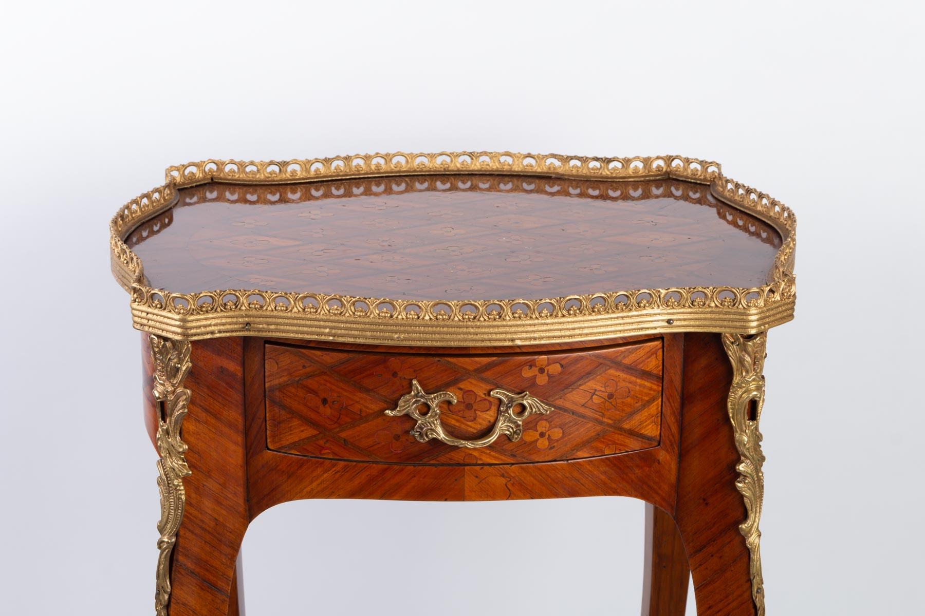 French Small Louis XV Style Table in Rosewood Marquetry