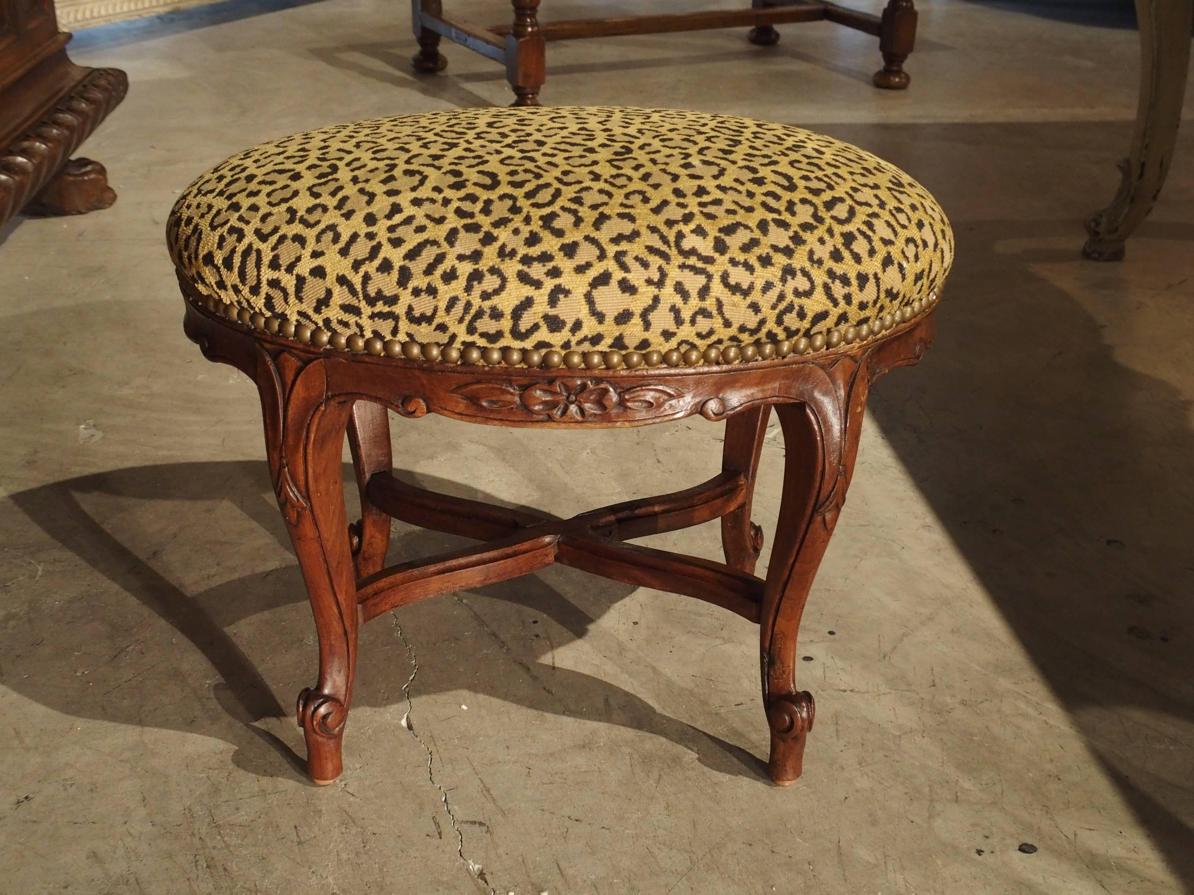 French Small Louis XV Style Walnut Wood Stool from France