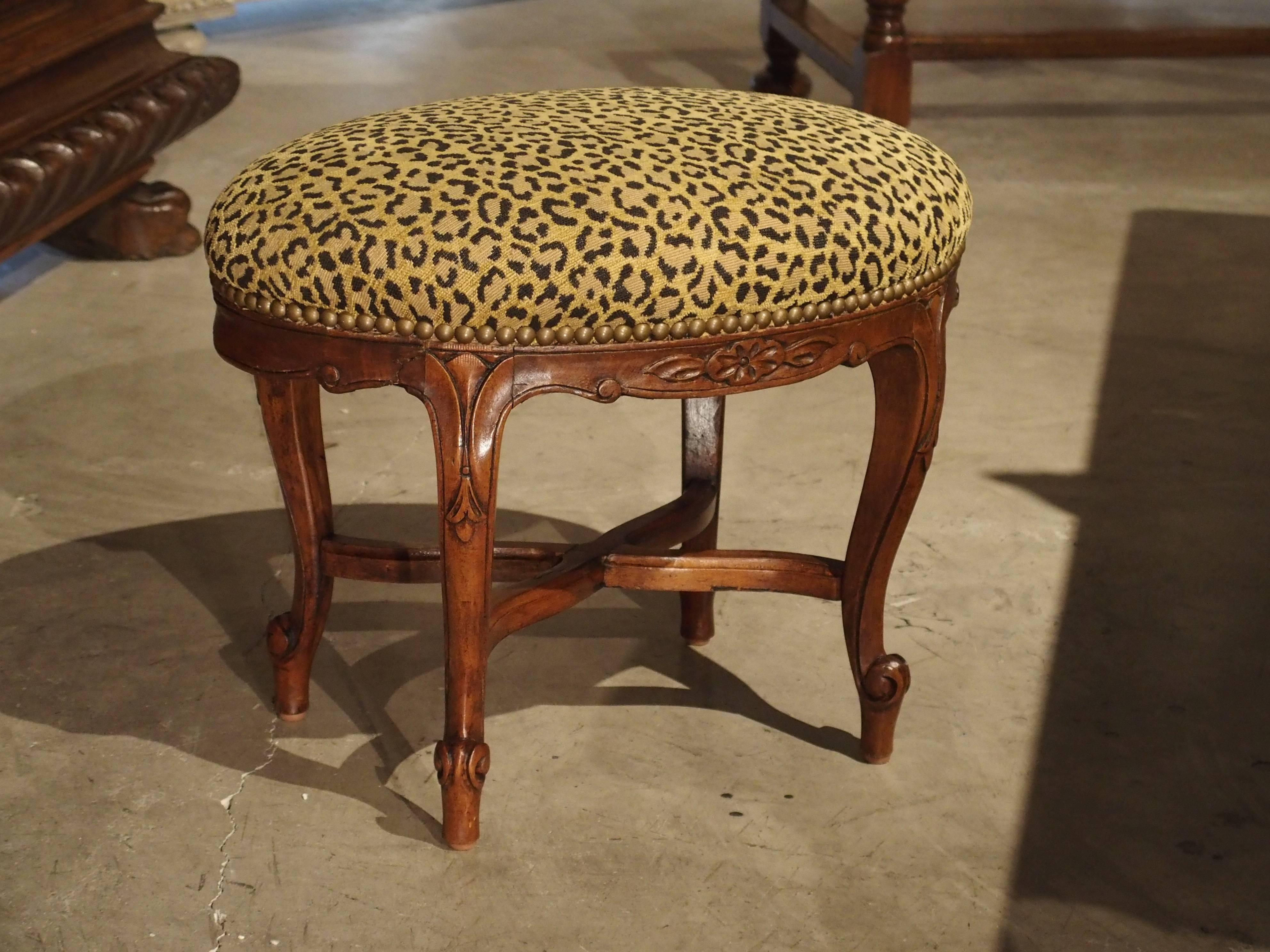 20th Century Small Louis XV Style Walnut Wood Stool from France