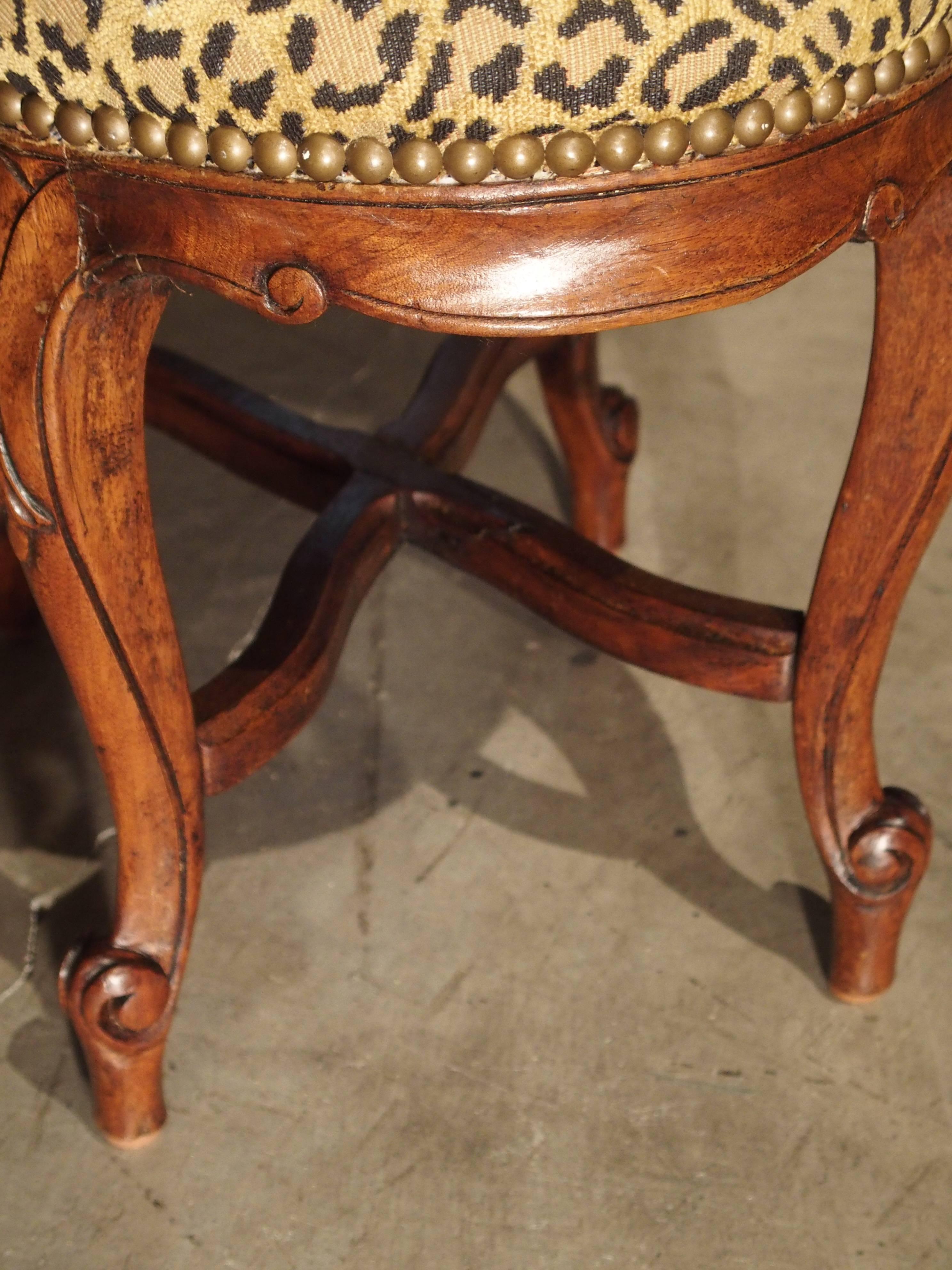 Small Louis XV Style Walnut Wood Stool from France 1