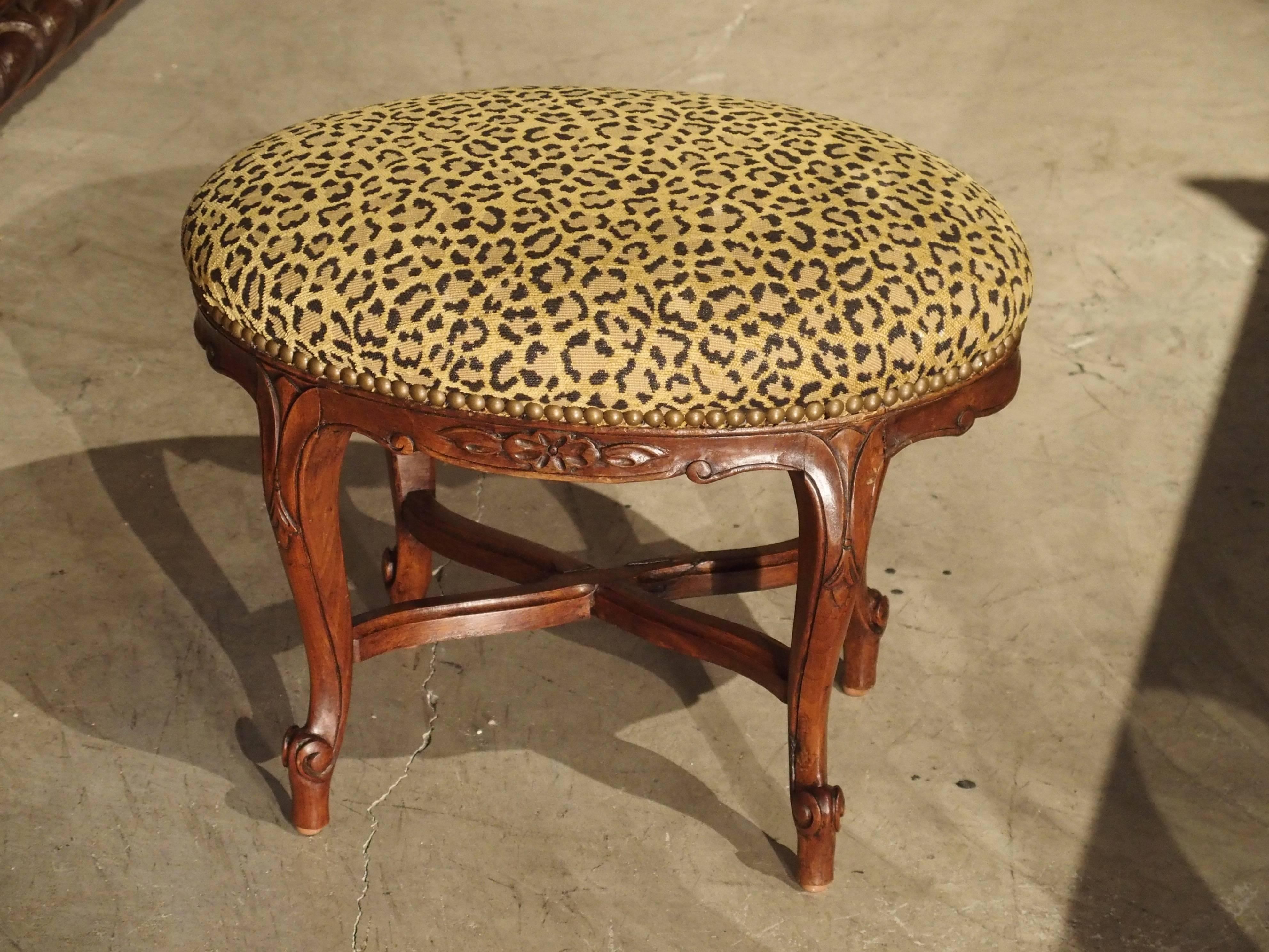 Small Louis XV Style Walnut Wood Stool from France 2