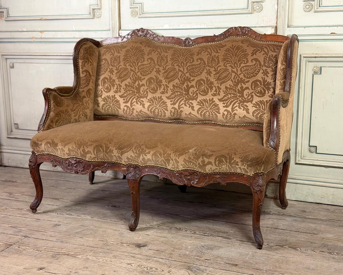 Small Louis XV style wingback bench, circa 1880 Excellent état - En vente à Honnelles, WHT