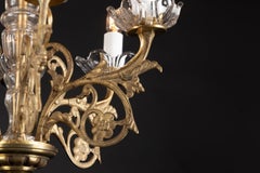 Small Louis XVI Bronze and Crystal Chandelier with Crystal Stem, French Antique