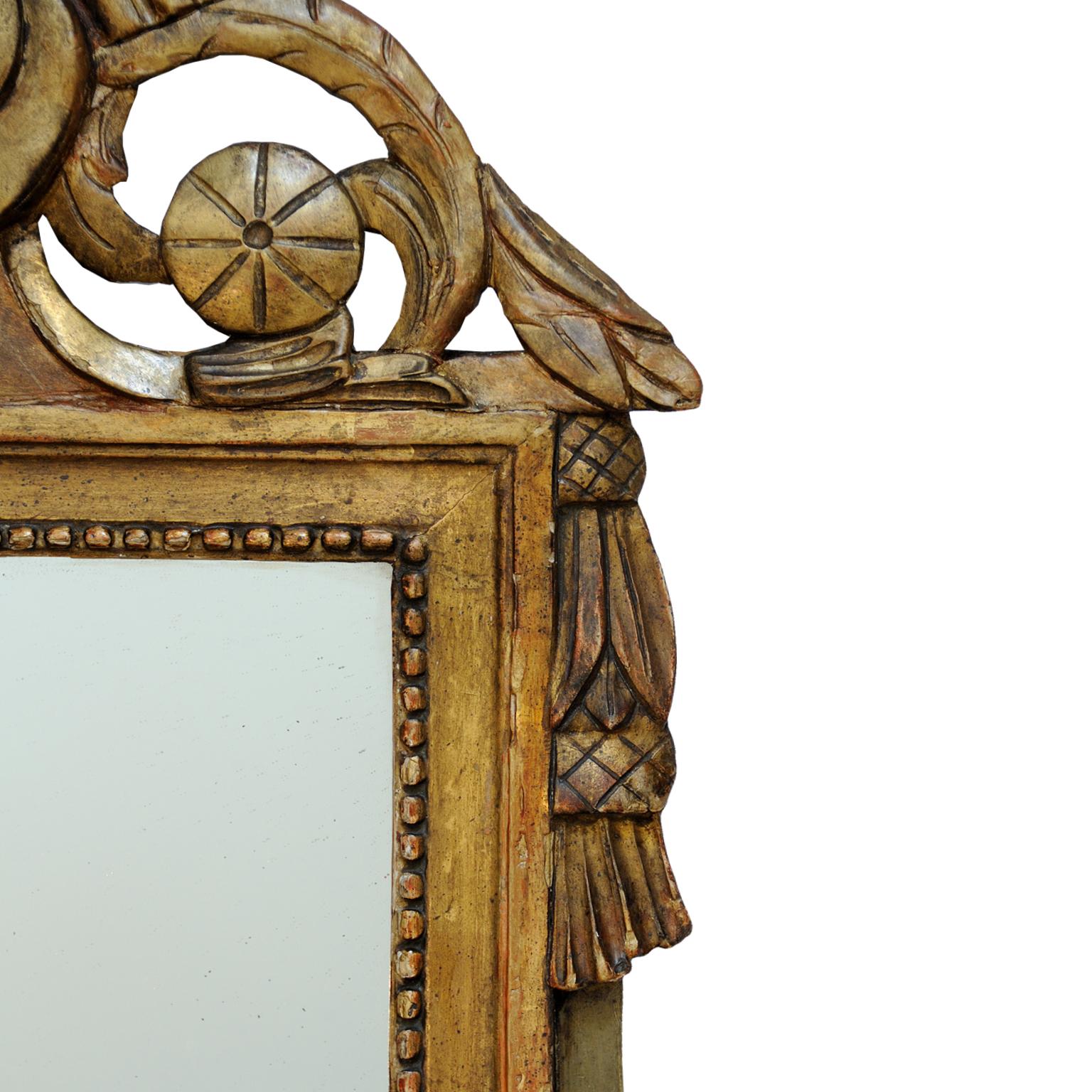 French Small Louis XVI Period Carved Giltwood and Painted Mirror, circa 1780 For Sale