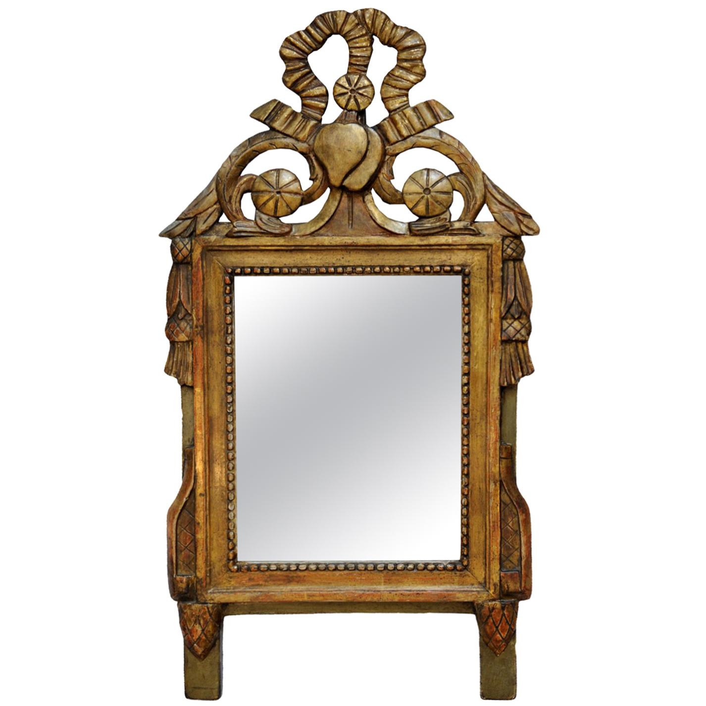 Small Louis XVI Period Carved Giltwood and Painted Mirror, circa 1780 For Sale