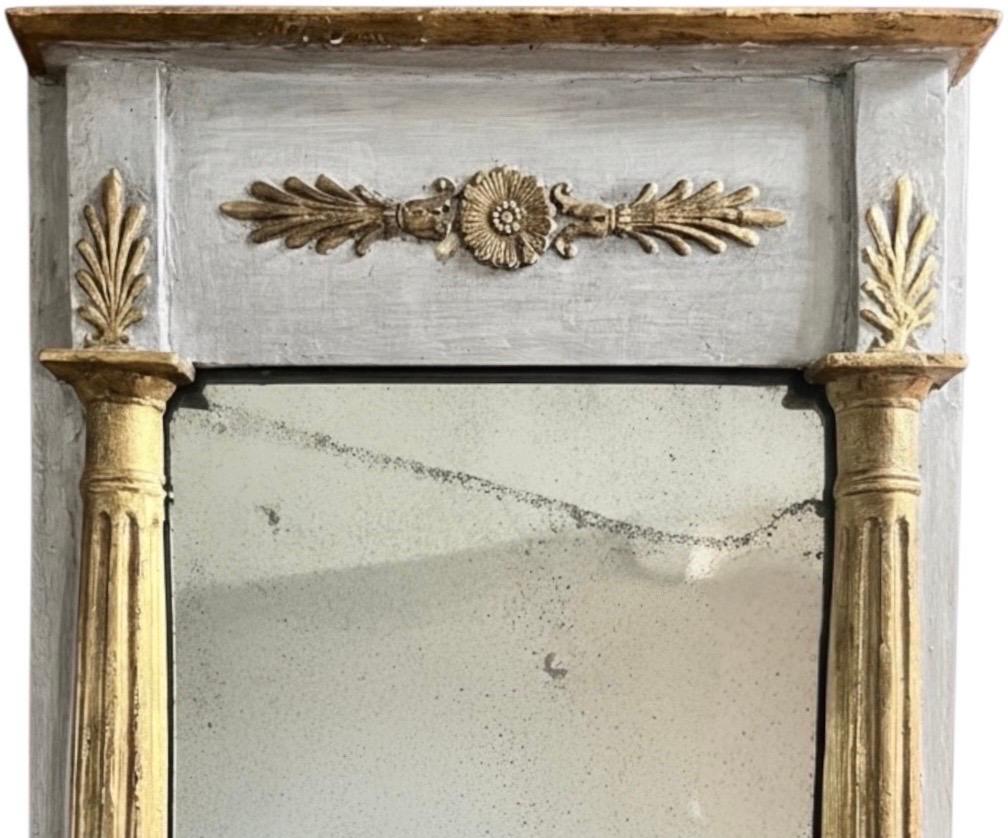 18th Century Small Louis XVI period Mirror - grey and gilded painted wood circa 1790 For Sale