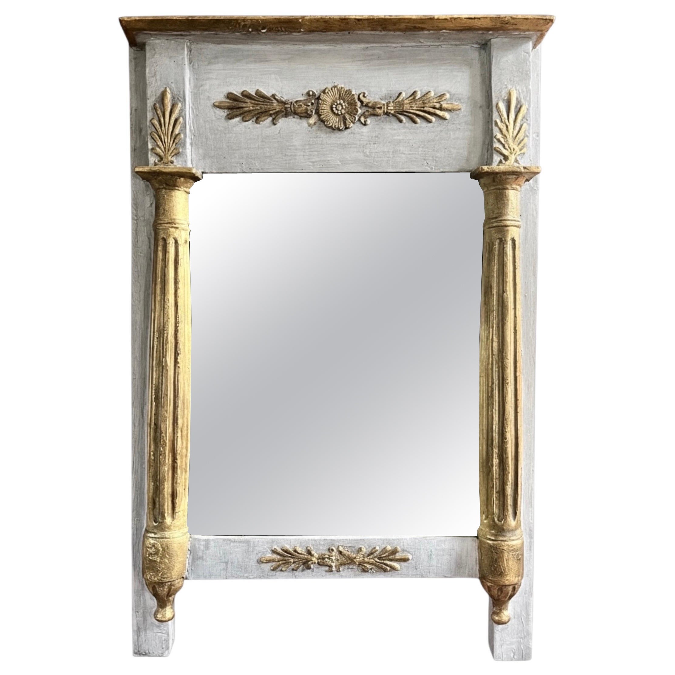 Small Louis XVI period Mirror - grey and gilded painted wood circa 1790 For Sale