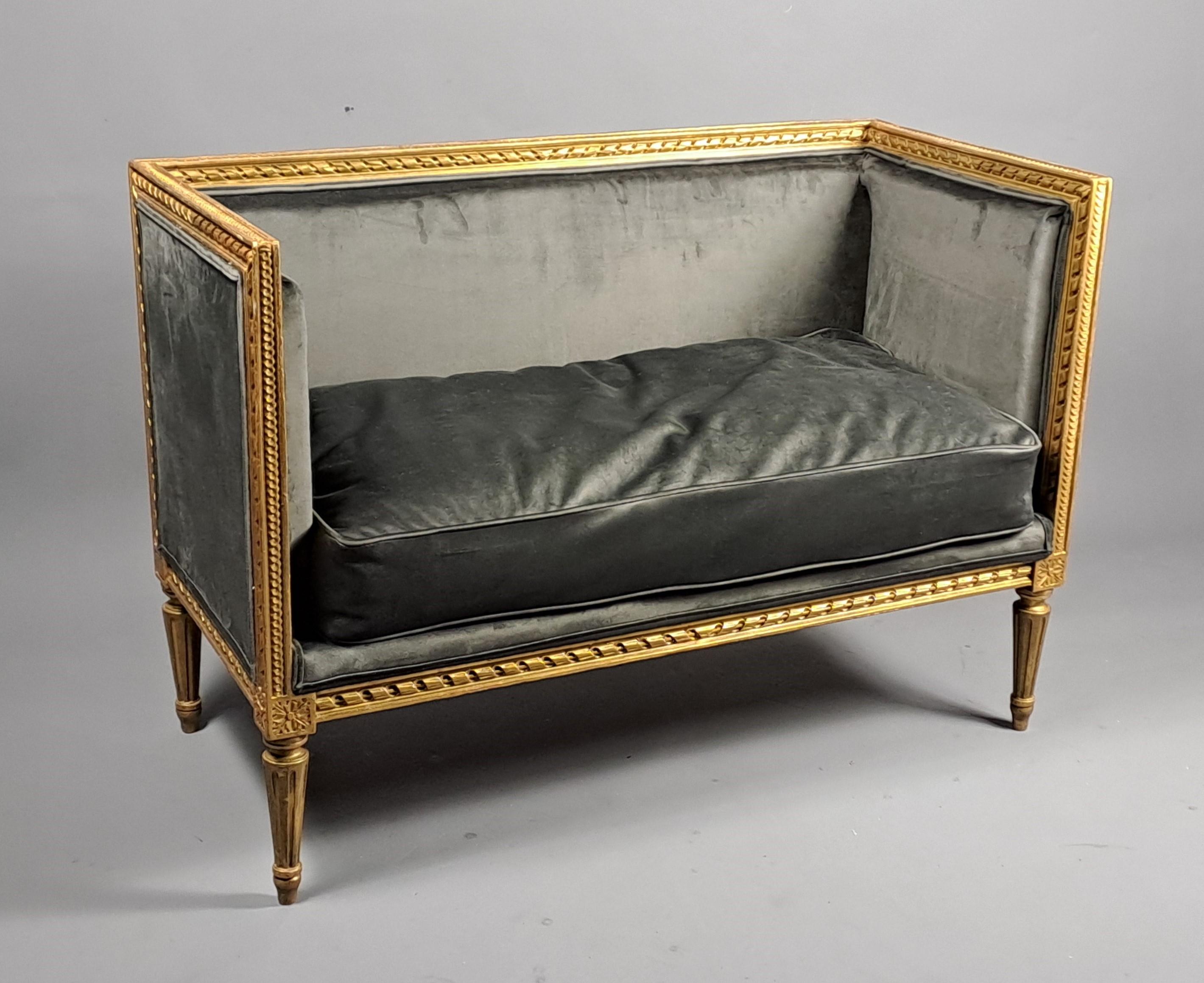 French Small Louis XVI Style Bench In Gilded Wood For Sale
