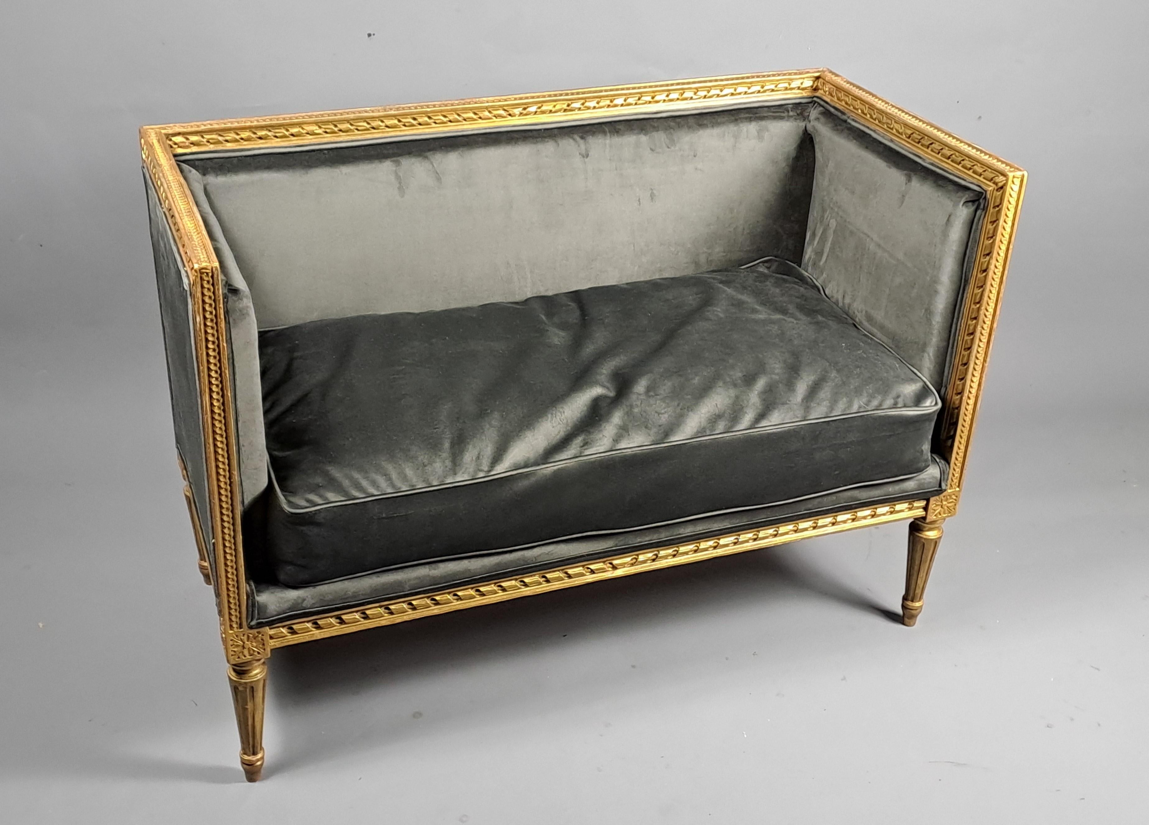 Gilt Small Louis XVI Style Bench In Gilded Wood For Sale