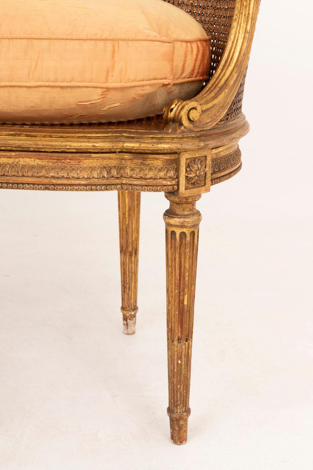 Wood Small Louis XVI Style Cane Sofa in Giltwood, circa 1880