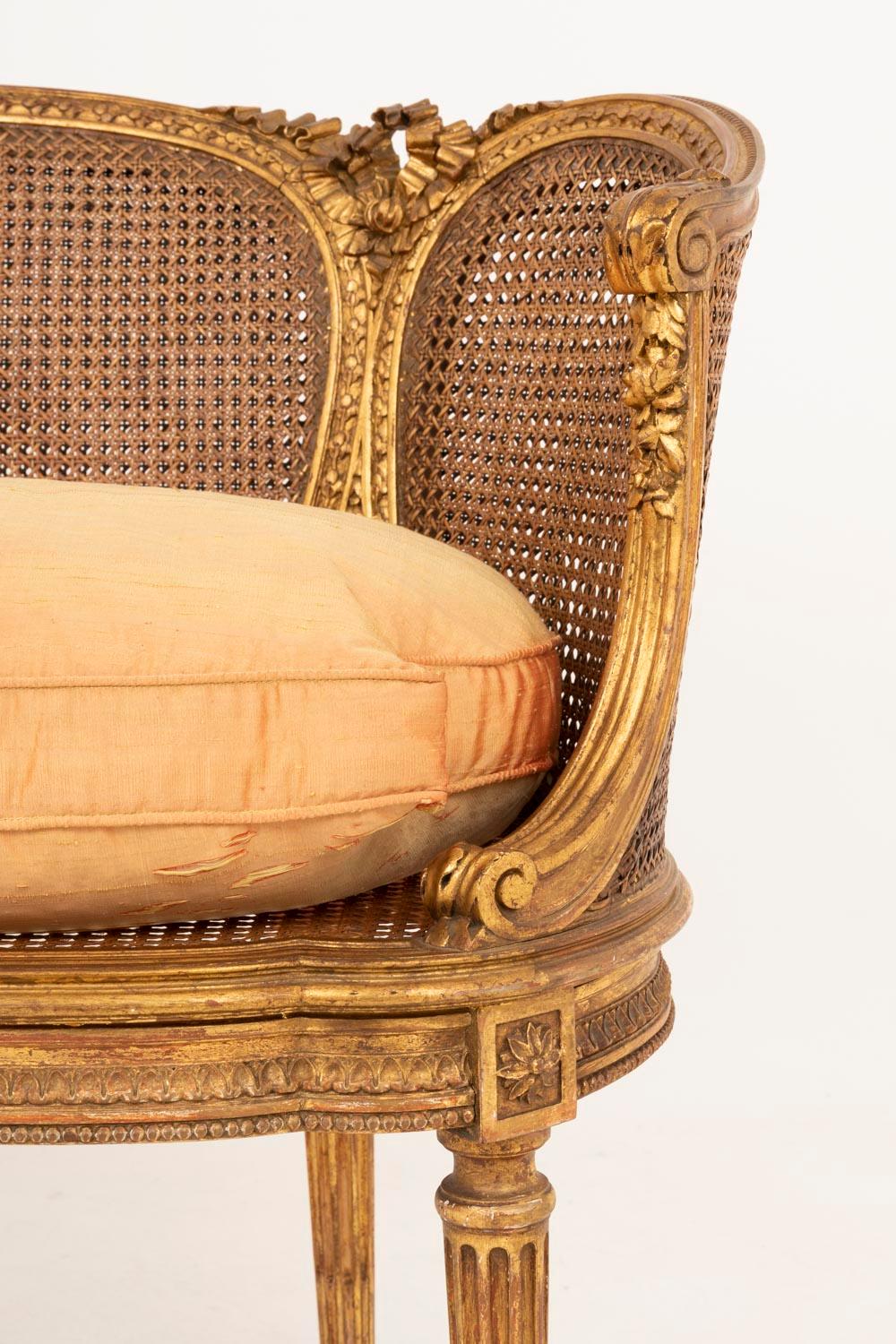 Small Louis XVI Style Cane Sofa in Giltwood, circa 1880 1