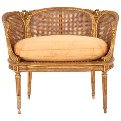 Antique Small Louis XVI Style Cane Sofa in Giltwood, circa 1880