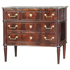Small Louis XVI Style Commode In Flamed Mahogany - Early XIXth Century