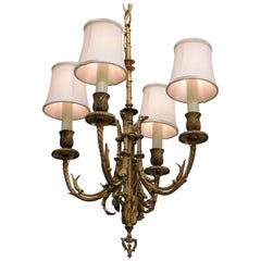 Antique Small Louis XVI Style Gilt Brass Four-Light Chandelier, France, circa 1870