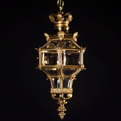Louis XVI Style Gilt Bronze Lantern, Hexagonal Design, Circa 1900