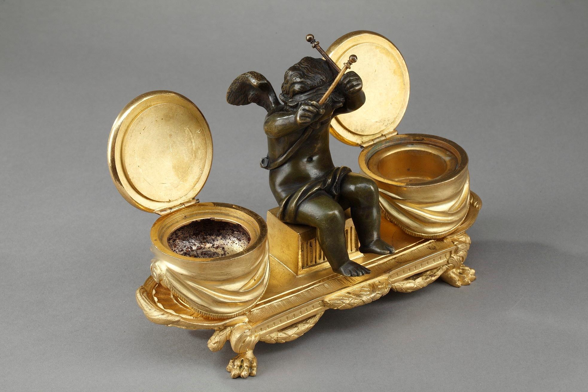 Gilt Small Louis XVI-Style Inkwell 