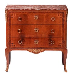 Small Louis XVI Style Kingwood and Tulipwood Commode with Rouge Marble Top
