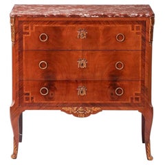 Small Louis XVI Style Kingwood and Tulipwood Commode with Rouge Marble Top