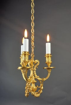 Small Louis XVI Style Three-light Chandelier In Gilt Bronze