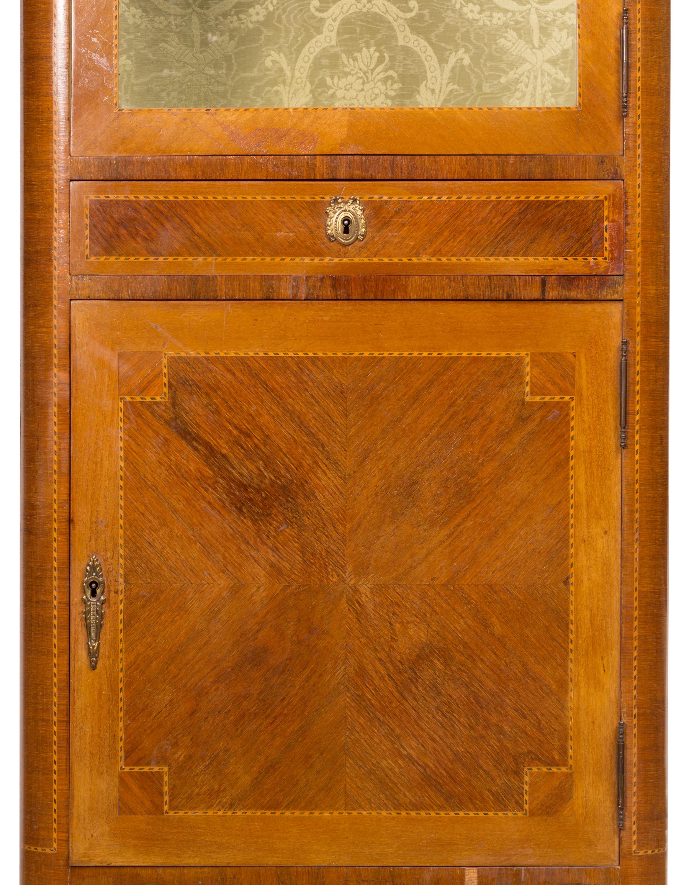 Small Louis XVI Style Vitrine with Marquetry, Ormolu Hardware and Marble Top For Sale 2