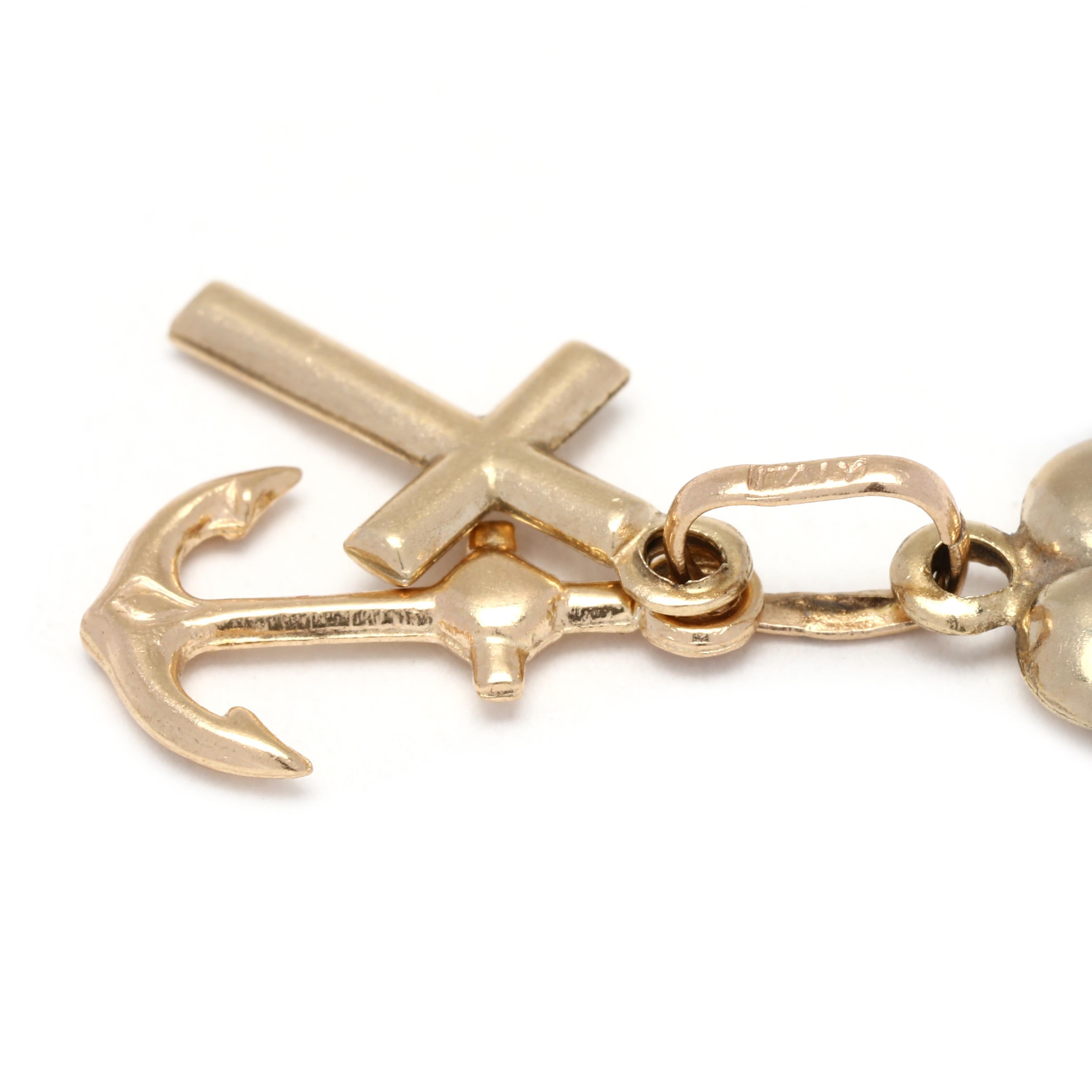Small Love Faith Hope Charm, 14k Yellowgold, Anchor Heart Cross In Good Condition In McLeansville, NC