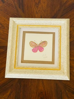 Small Lovely Abstract Pink Butterfly Painting Framed