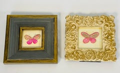 Two Mini Lovely Abstract Pink Lady Butterfly Painting Framed