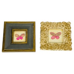 Two Mini Lovely Abstract Pink Lady Butterfly Painting Framed
