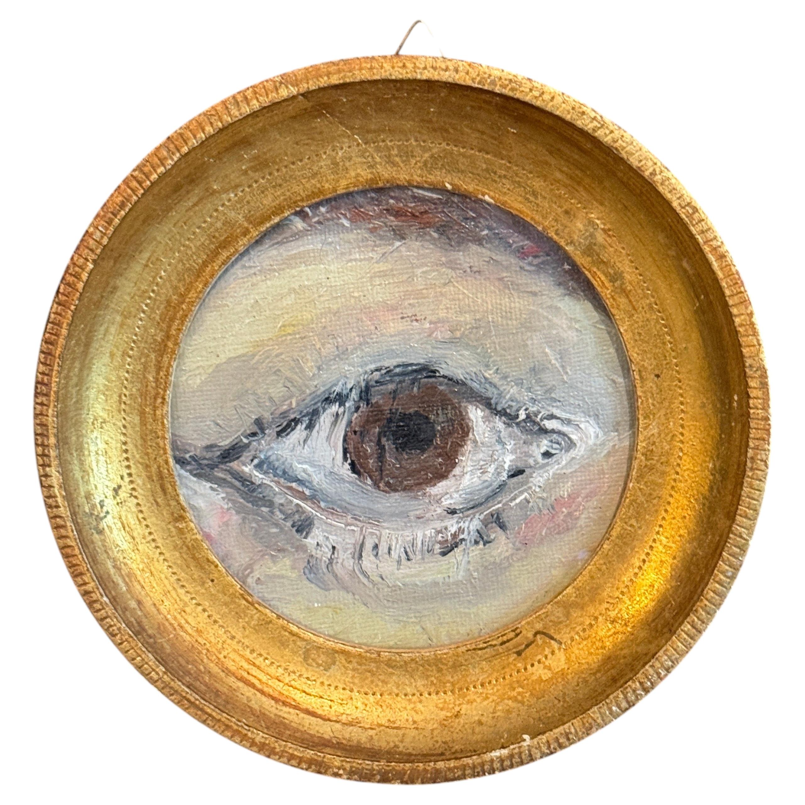 Small Lovers Eye Oil Painting in Italian Florentine Gilt Wood Art Frame