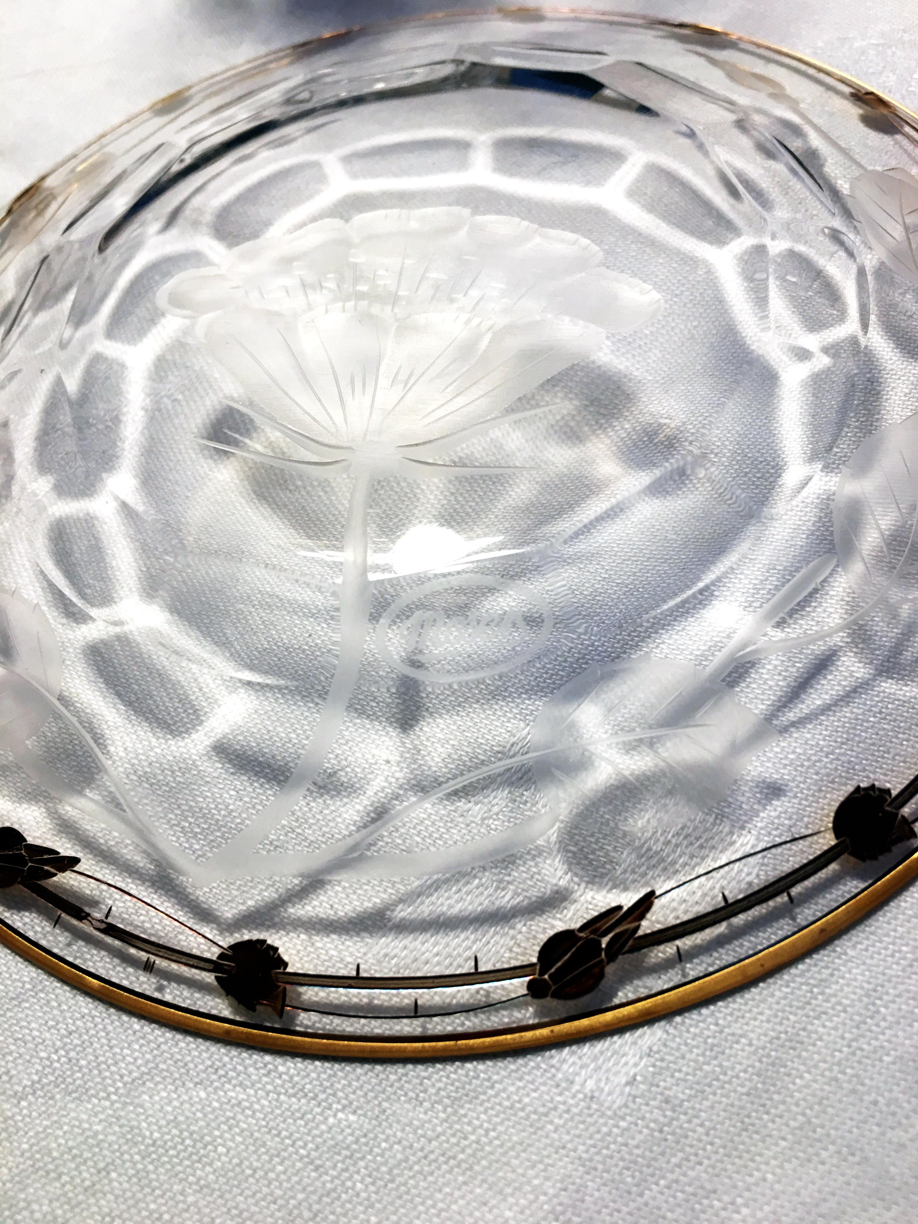 Small Low Bowls Art Nouveau Hand Blown, Engraved, Gilded Rose 'Paula' by Moser 2