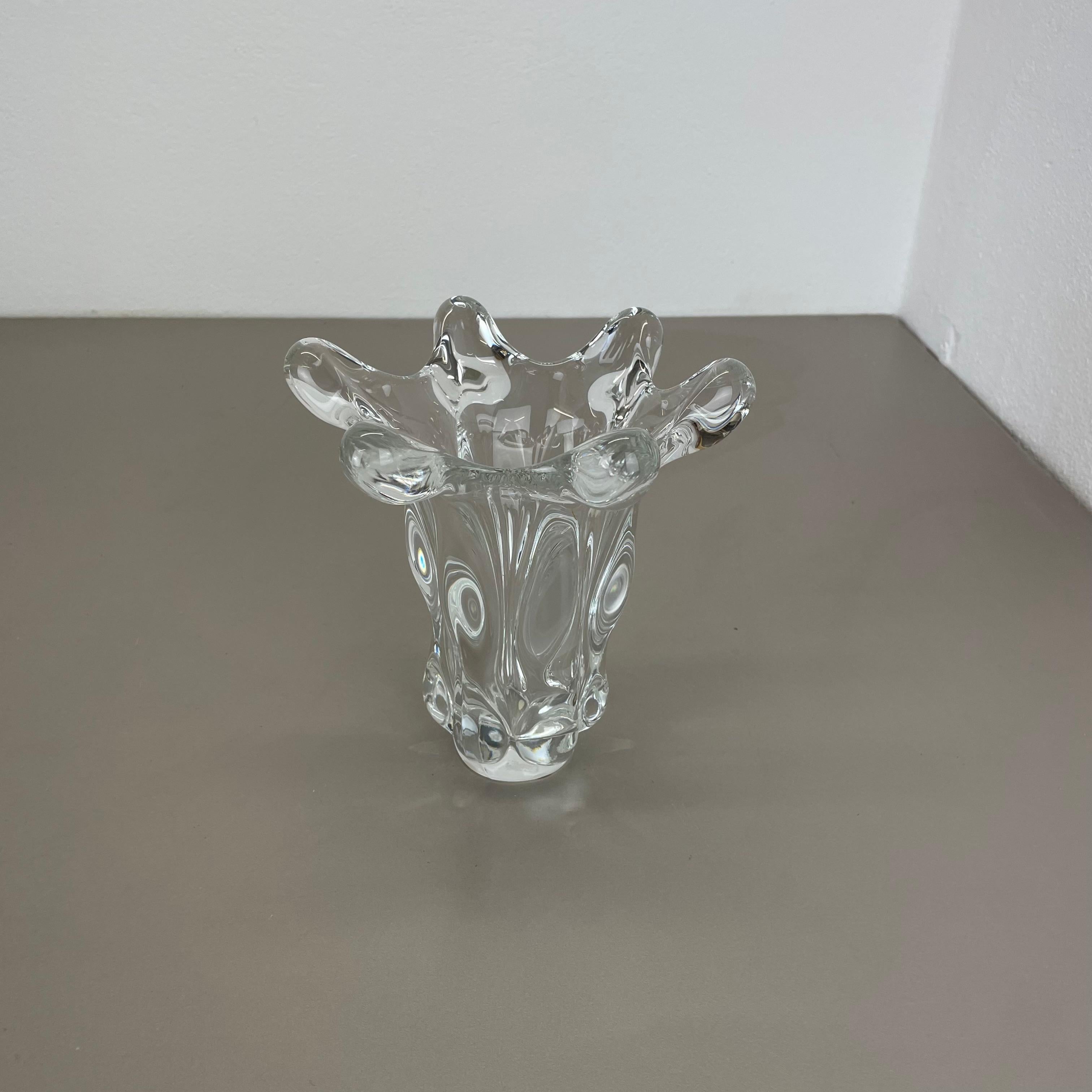 20th Century small lucid 21cm Floral bubble Crystal Glass Vase by Art Vannes, France, 1970s For Sale