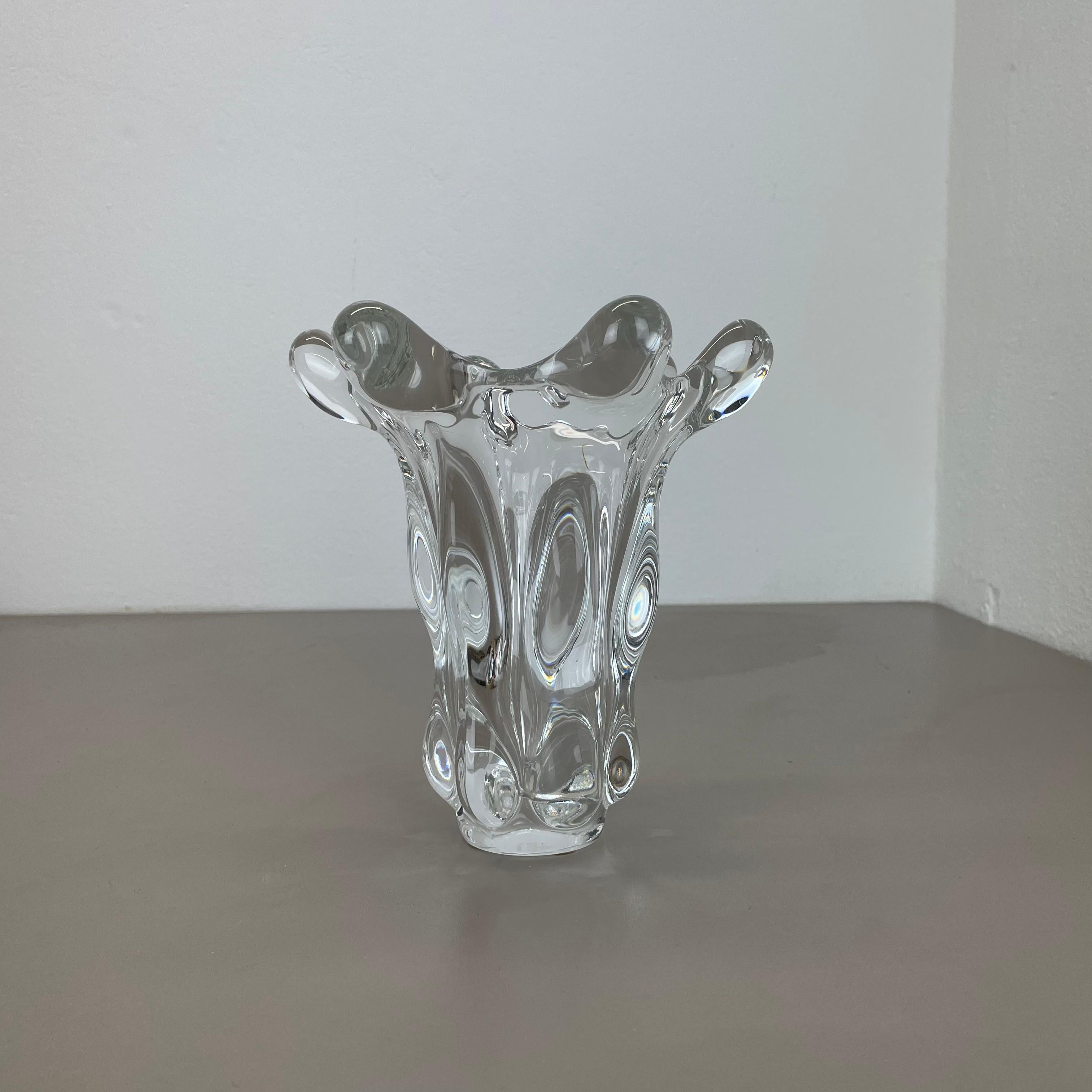 small lucid 21cm Floral bubble Crystal Glass Vase by Art Vannes, France, 1970s For Sale 1