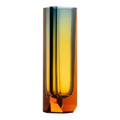 Small Magnus Hand-Cut Crystal Vase in Topaz and Amber by Jan Plecháč for Moser