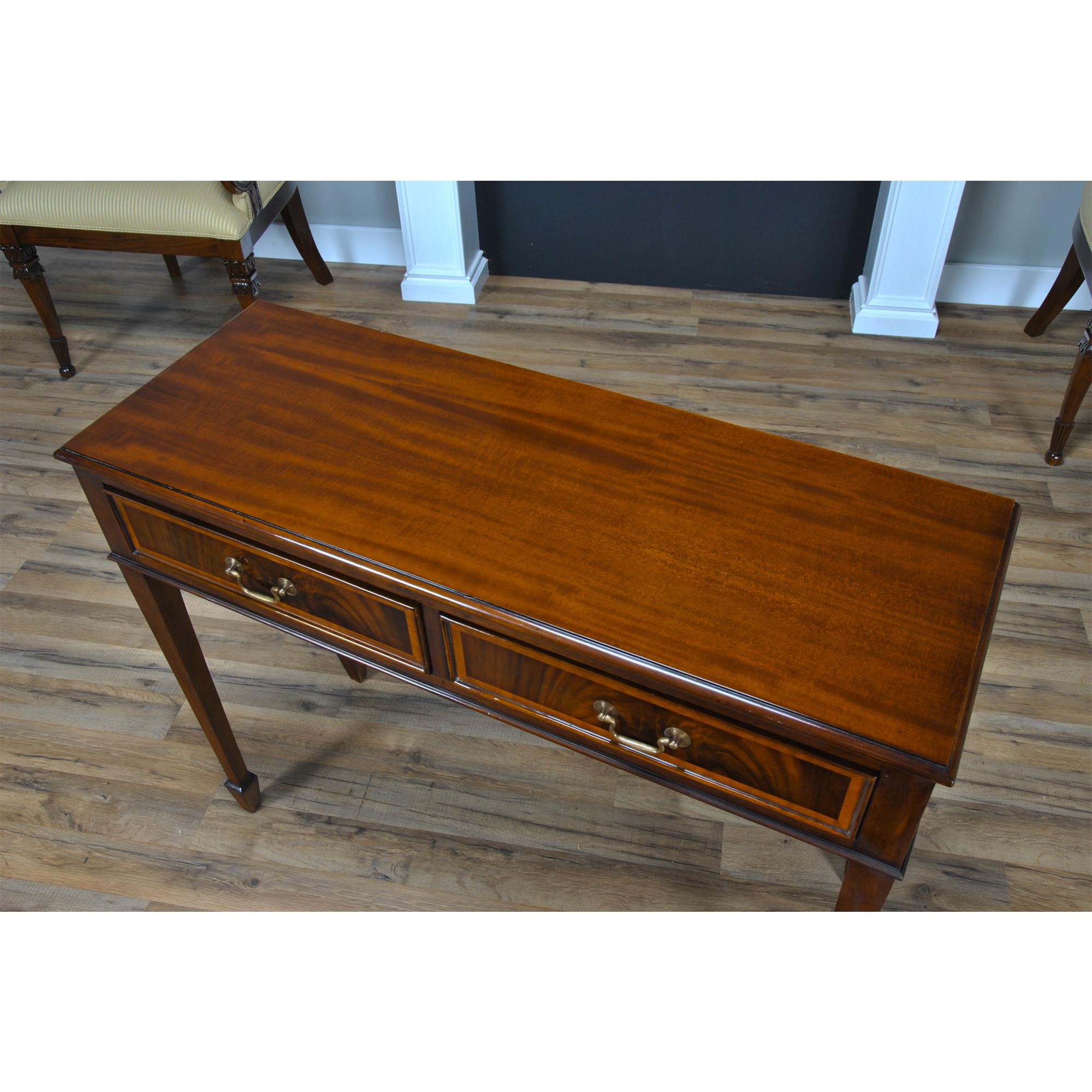 Hand-Carved Small Mahogany Banded Console  For Sale