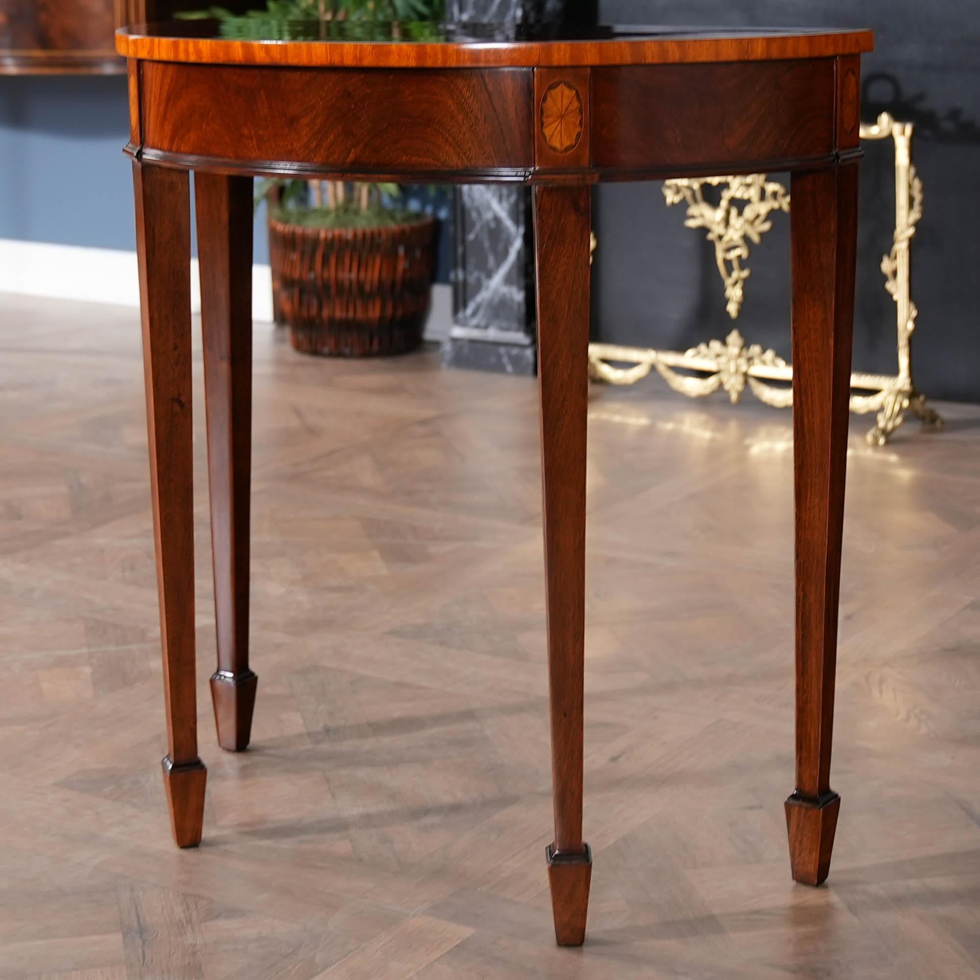 Hand-Carved Small Mahogany Banded Console For Sale
