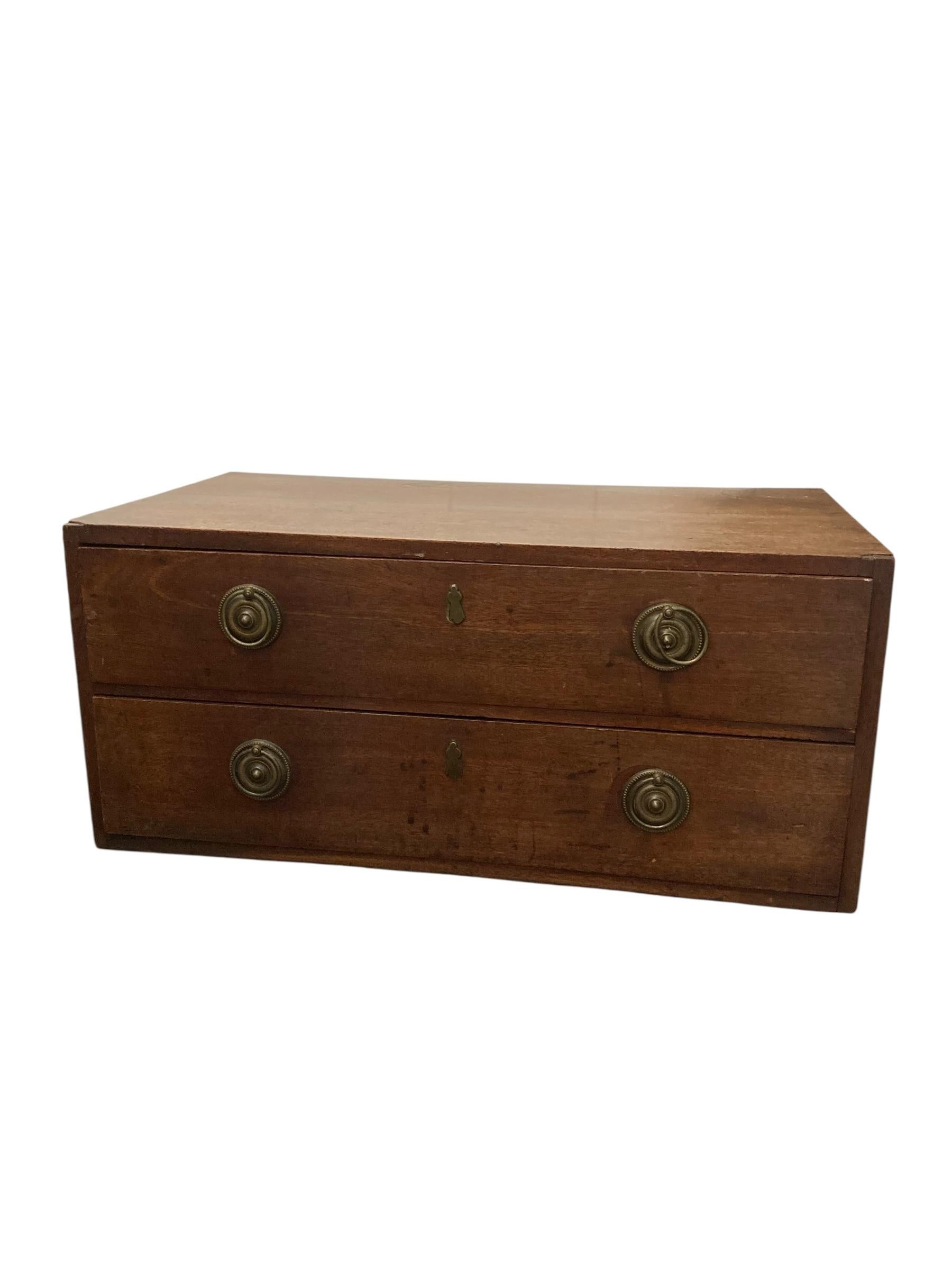 Small Mahogany Campaign style chest of two drawers CIRCA Late 1800's For Sale 4