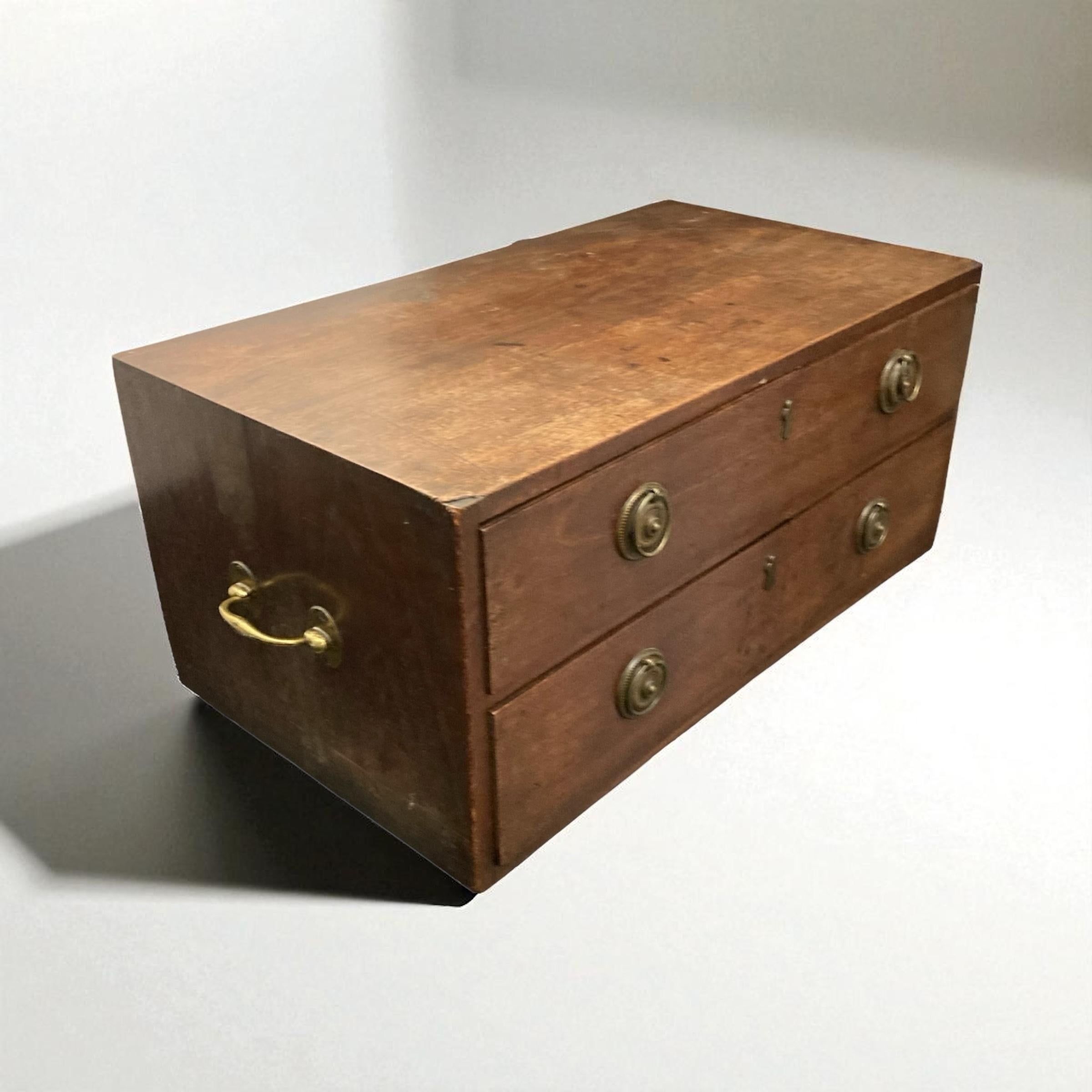 Small Mahogany Campaign style chest of two drawers CIRCA Late 1800's For Sale 9