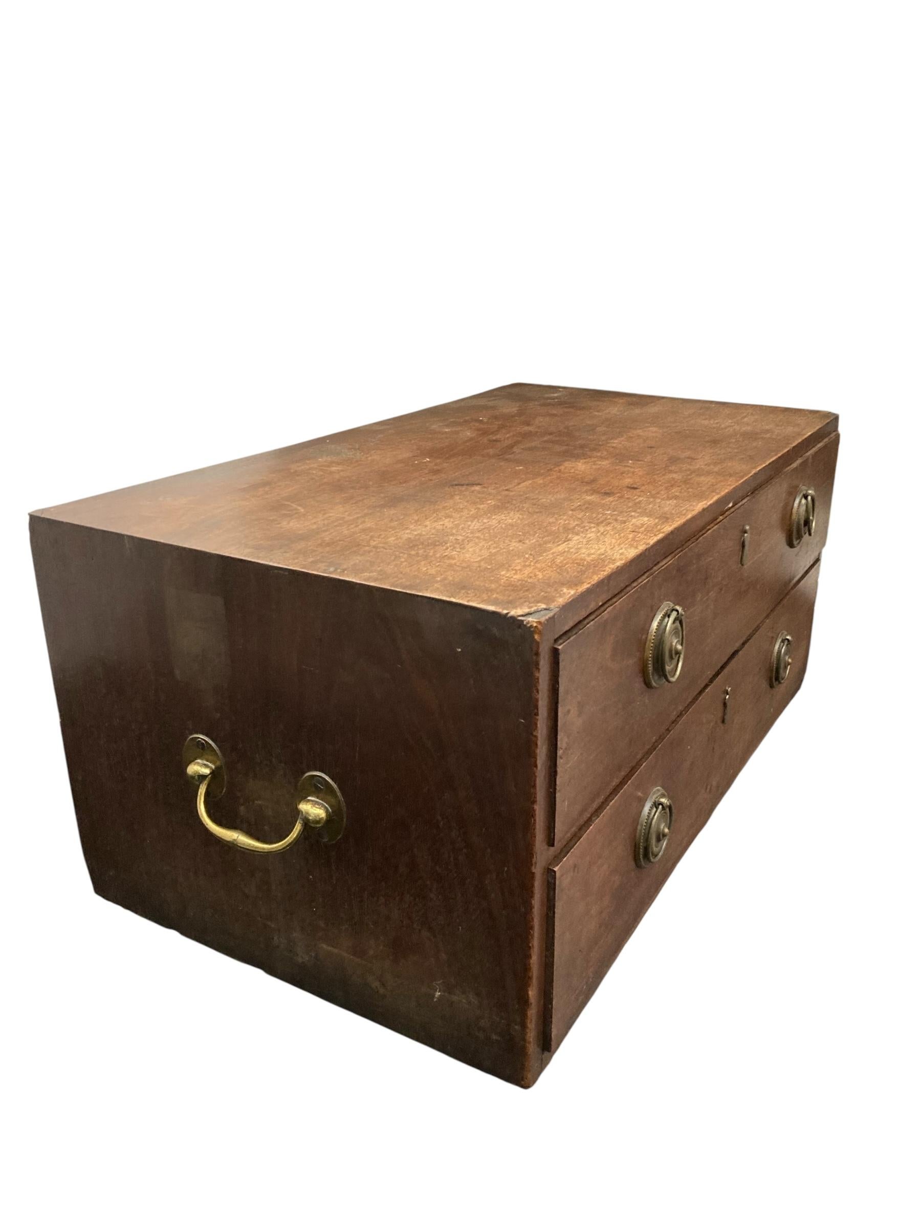 Brass Small Mahogany Campaign style chest of two drawers CIRCA Late 1800's For Sale