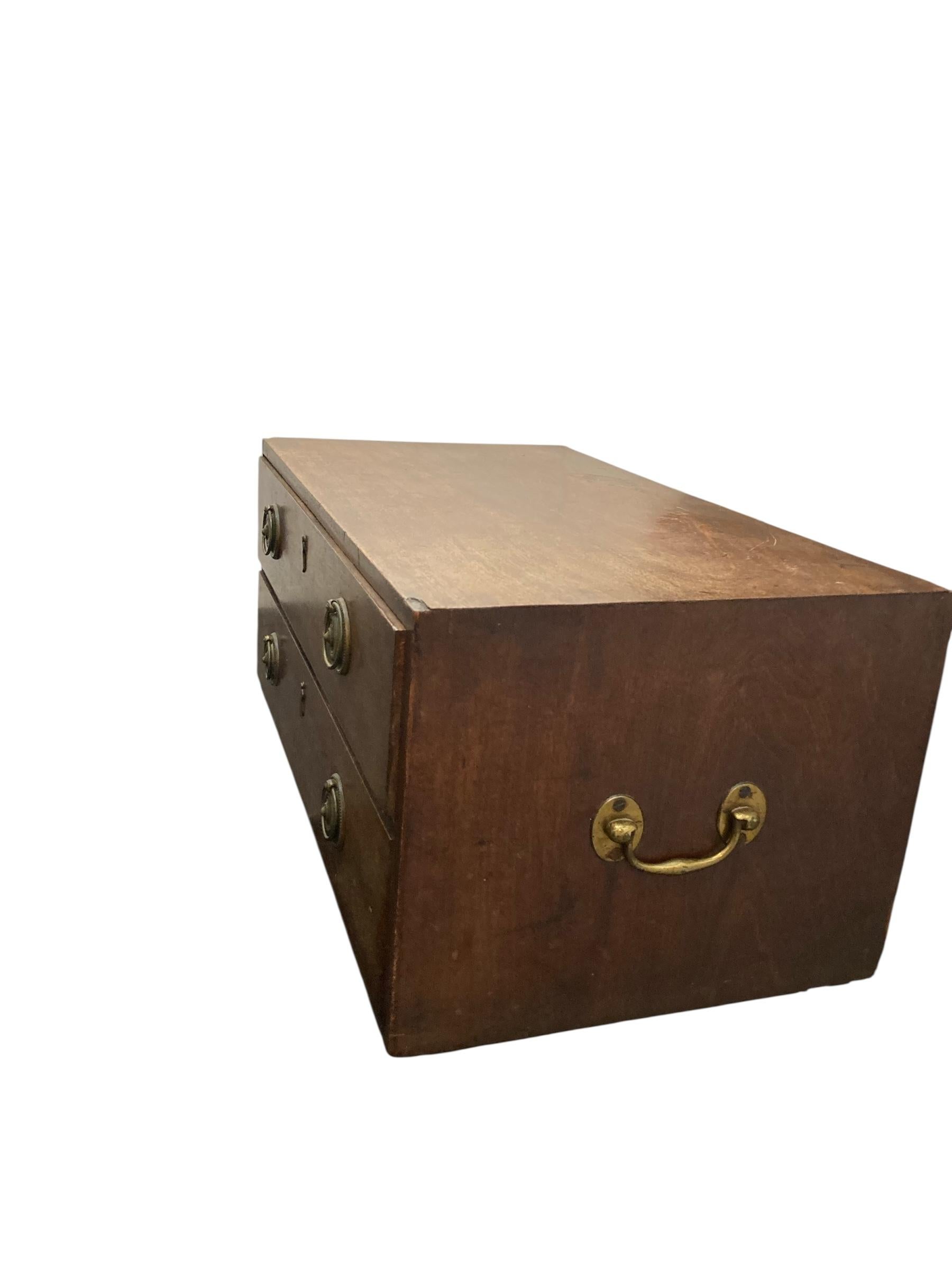 Small Mahogany Campaign style chest of two drawers CIRCA Late 1800's For Sale 1